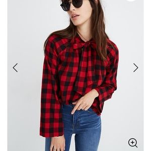 NWT MADEWELL TIE NECK TOP IN BUFFALO CHECK FLANNEL